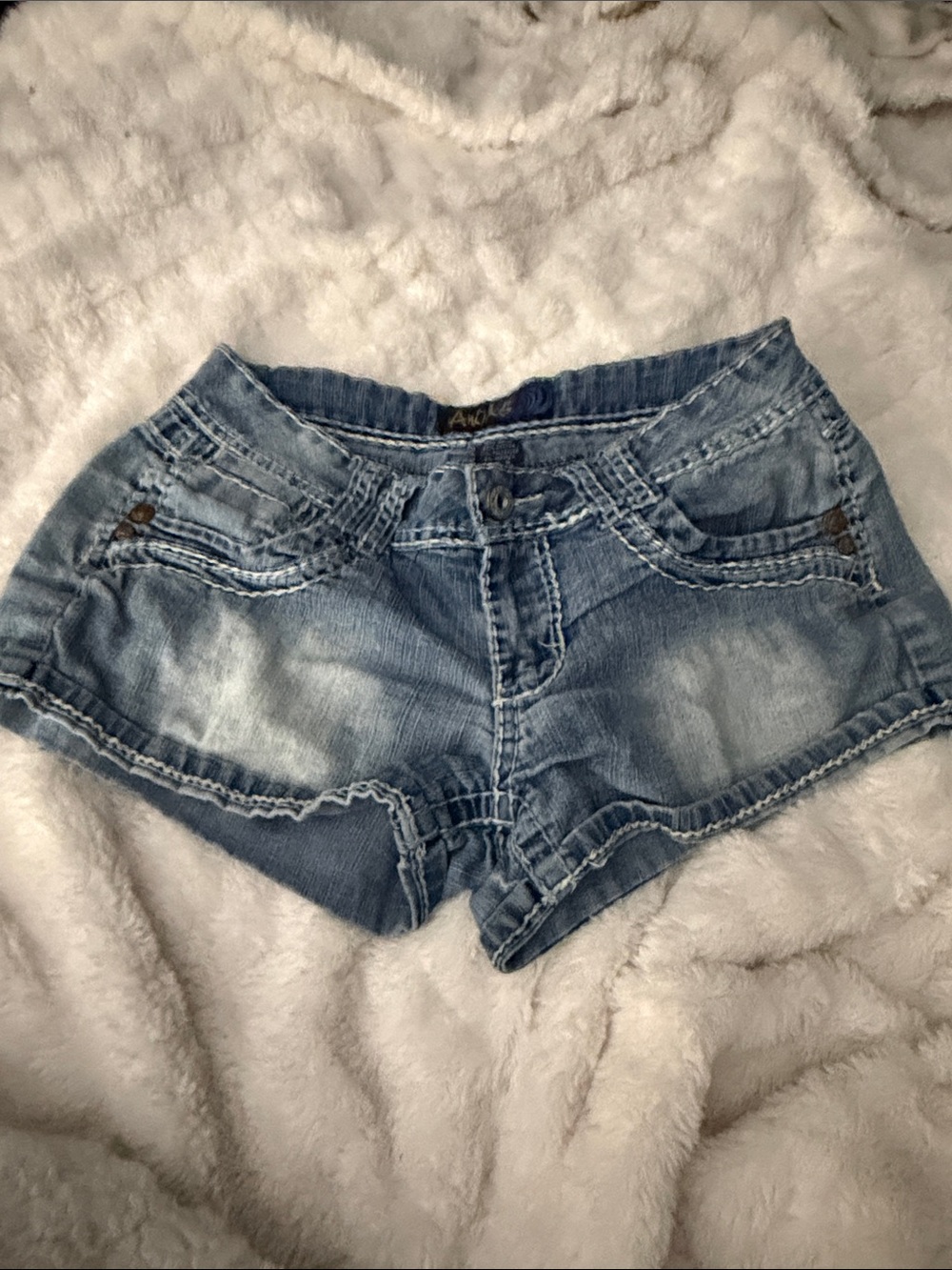 Angels Faded Blue Low-Rise Denim Shorts